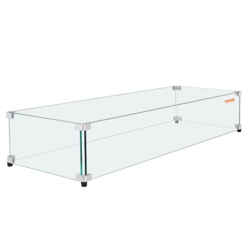 VEVOR Glass Wind Guard for Rectangular Fire Pit Table 748 x 340 x 165 mm, 8mm Thick and Sturdy Tempered Glass Panel with Hard Aluminum Corner Bracket & Rubber Feet, Easy to Assemble