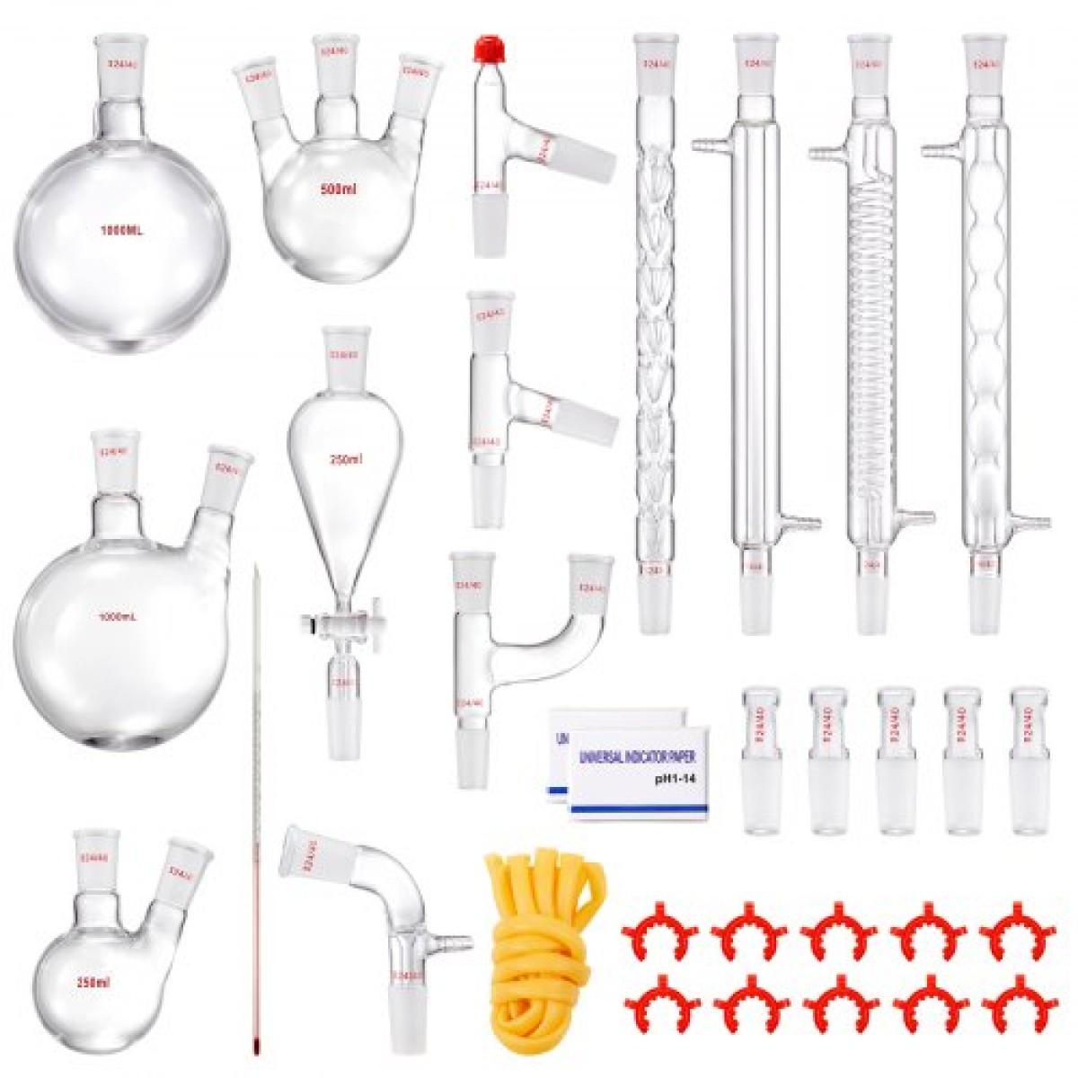 VEVOR Lab Distillation Kit, 3.3 Boro Lab Glassware Distillation Kit with 24, 40 Joint, 1000ml Esential Oil Distillation Apparatus Kit, 32 τμχ Σετ εξοπλισμού γυαλικών