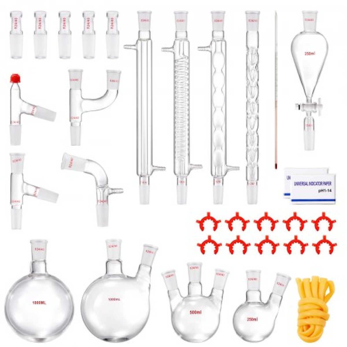 VEVOR Lab Distillation Kit, 3.3 Boro Lab Glassware Distillation Kit with 24, 40 Joint, 1000ml Esential Oil Distillation Apparatus Kit, 32 τμχ Σετ εξοπλισμού γυαλικών