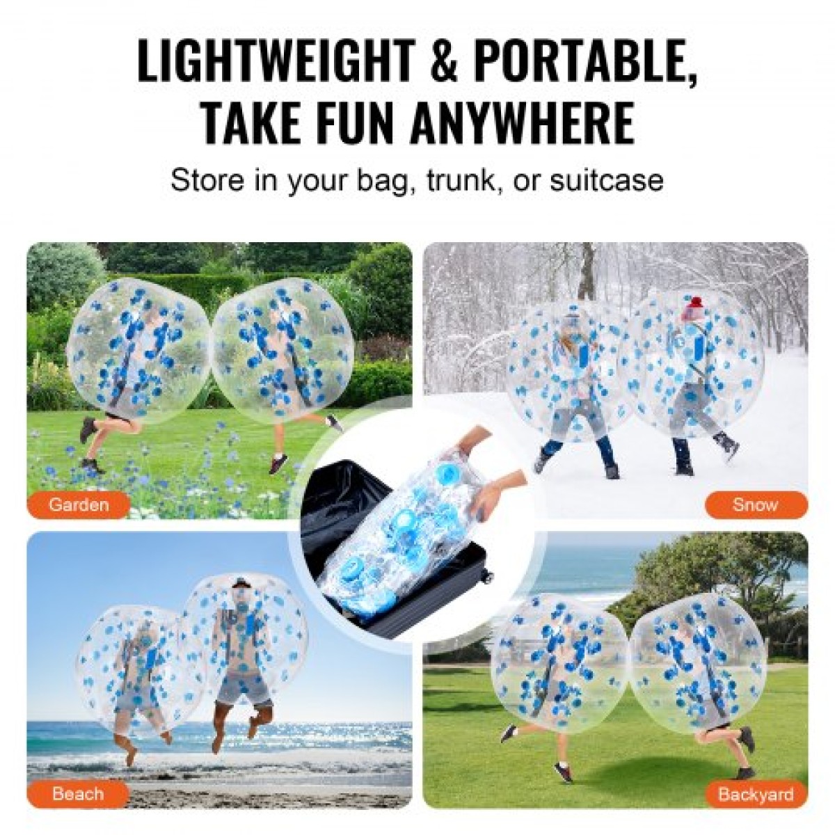 Φουσκωτή μπάλα προφυλακτήρα VEVOR 1-pack, 4FT/1,2M Body Sumo Zorb Balls για εφήβους και ενήλικες, πάχους 0,8mm PVC Human Hamster Bubble Balls για ομαδικό παιχνίδι σε εξωτερικό χώρο, παιχνίδια προφυλακτήρα Bopper για κήπο, αυλή, πάρκο