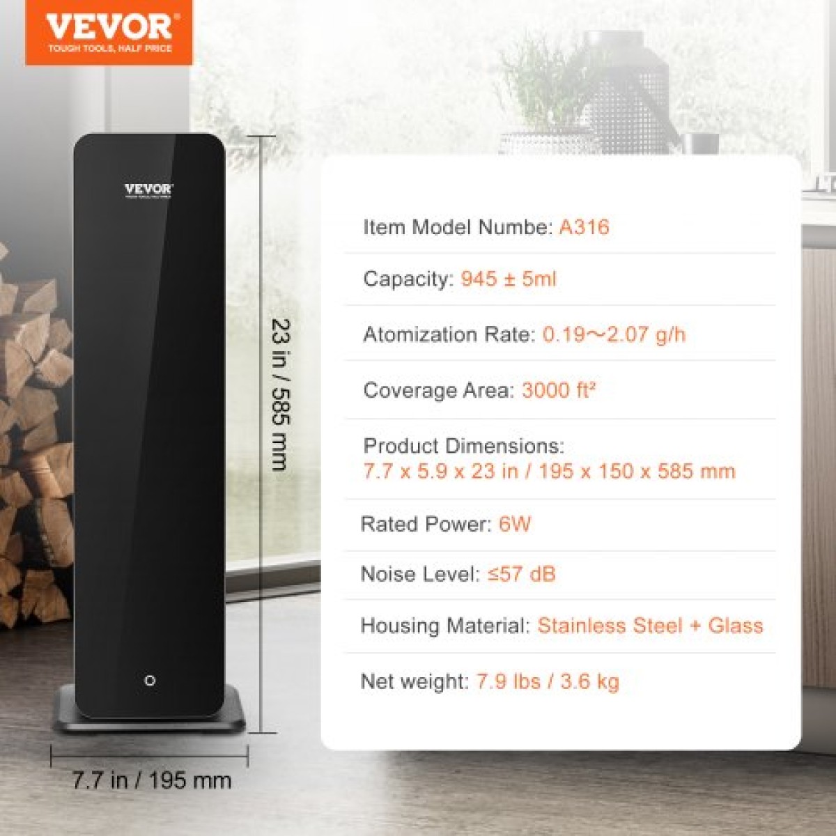 VEVOR Scent Air Machine for Home, 950ml Bluetooth Smart Diffuser Cold Air Diffuser, 3000sq.ft Waterless Essential Oil Scent Air Diffuser, Επιδαπέδιο Μηχάνημα Αρωματοθεραπείας για Μεγάλο Δωμάτιο, Γραφείο, Ξενοδοχείο