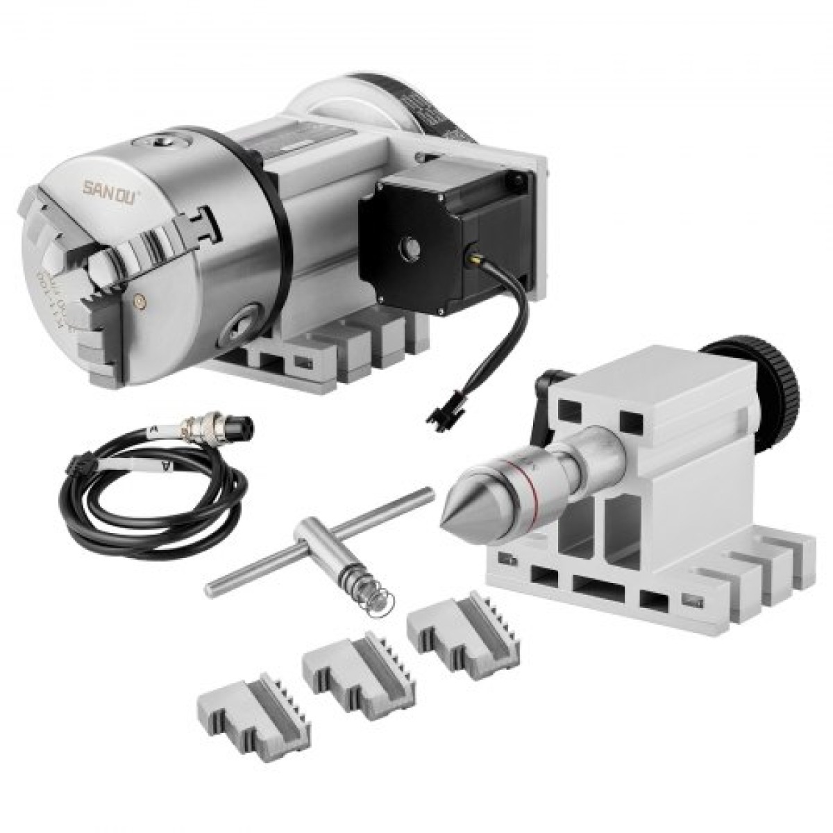VEVOR Dividing Head, K11-100mm 3-Jaw Chuck, CNC Router Milling Machine Περιστροφικός άξονας 4th Axis Axis Indexing Head, 66 mm(2,6")/65 mm Κεντρικό ύψος MT2 Tailstock 6:1 Gear Ratio, Universal for Eng