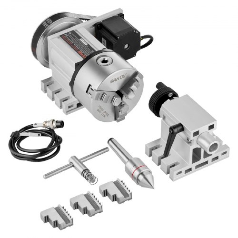 VEVOR Dividing Head, K11-100mm 3-Jaw Chuck, CNC Router Milling Machine Περιστροφικός άξονας 4th Axis Axis Indexing Head, 66 mm(2,6")/65 mm Κεντρικό ύψος MT2 Tailstock 6:1 Gear Ratio, Universal for Eng