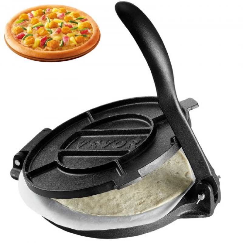 Πρέσα τορτίγιας VEVOR, Πρέσα τορτίγιας και Roti 10 ιντσών, Πρέσα Tortilladora Heavy Duty από χυτοσίδηρο, Pre-seasoned Pataconera Maker με 100 τμχ χαρτί περγαμηνής, Ζυμοποιός για τορτίγια αλευριού, Tawa, ασήμι