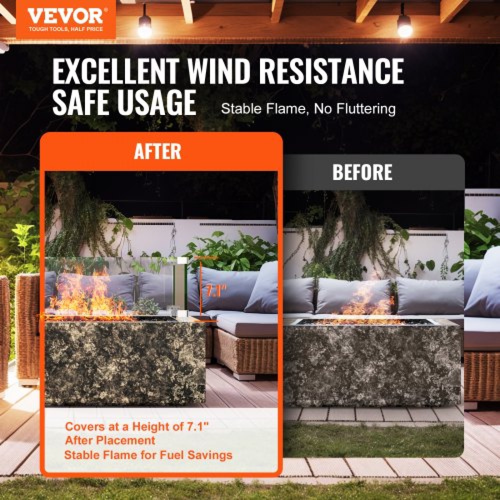 VEVOR Gas Fire Pit Wind Guard for Square Fire Table, 380 x 380 x 180 mm Clear Tempered Wind Guard for Firepits, 8mm Thick Square Glass Shield, Glass Panel with Hard Corner Bracket & Feet