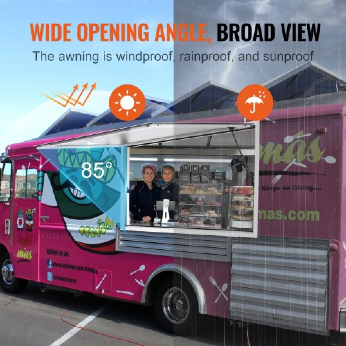 VEVOR Concession Window 36"x36", Παράθυρο σέρβις Food Truck από κράμα αλουμινίου με τέντα πόρτα & σύρσιμο άγκιστρο, παράθυρο σερβιρίσματος βάσης έως 85 μοιρών για τρέιλερ παραχώρησης φορτηγών τροφίμων, γυαλί Δεν περιλαμβάνεται