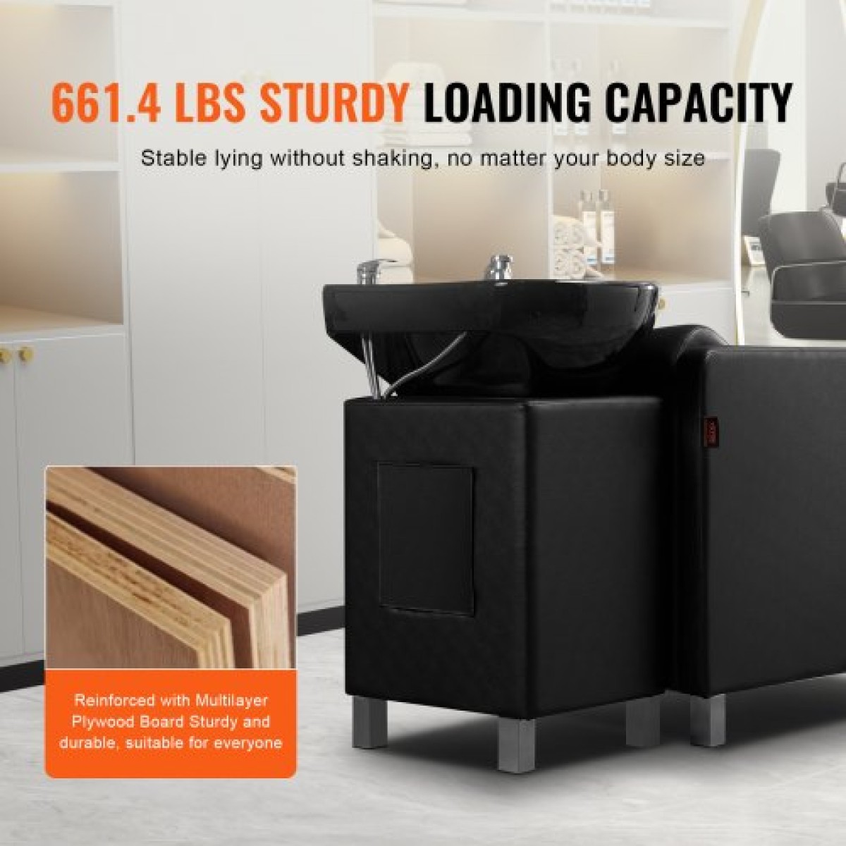 VEVOR Shampoo Backwash Chair, 661.4 LBS Loading Salon & Spa Hair Washing Station, Backwash Barber Shampoo Bowl and Chair, Beauty Spa Massage Εξοπλισμός κομμωτικής με κεραμικό μπολ και φαρδύ υποπόδιο