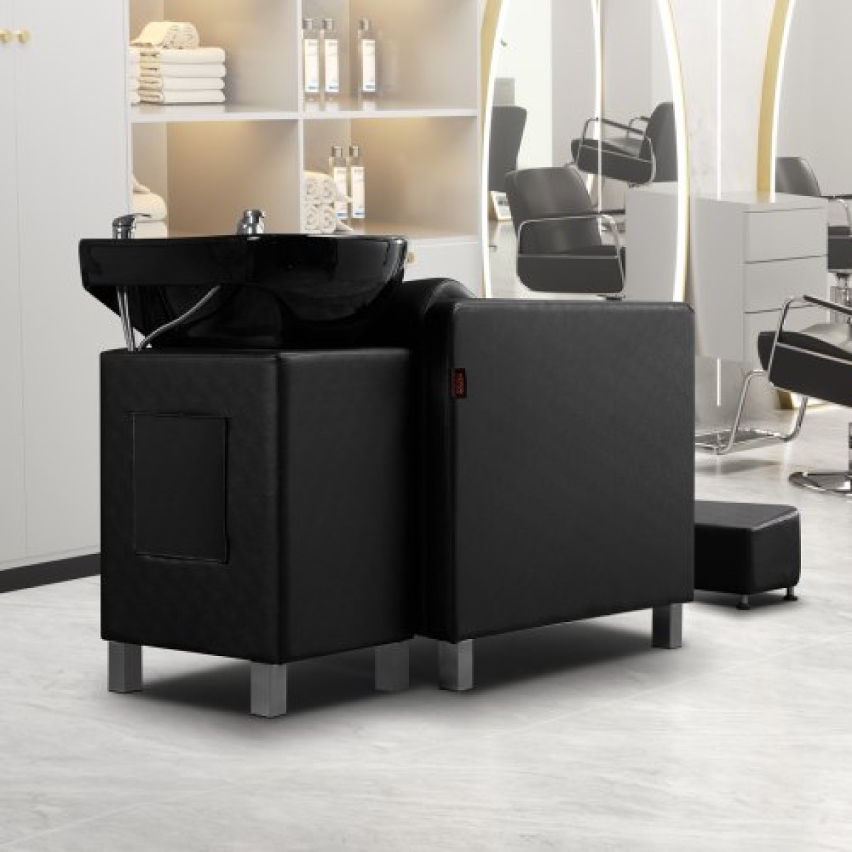 VEVOR Shampoo Backwash Chair, 661.4 LBS Loading Salon & Spa Hair Washing Station, Backwash Barber Shampoo Bowl and Chair, Beauty Spa Massage Εξοπλισμός κομμωτικής με κεραμικό μπολ και φαρδύ υποπόδιο