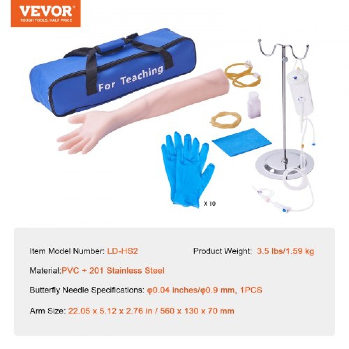 VEVOR Phlebotomy Practice Kit, IV Venipuncture Intravenous Training Kit, High Simulation IV Practice Arm Kit with Carrying Bag, Practice and Perfect IV Skills, για φοιτητές Νοσηλευτές και επαγγελματίες
