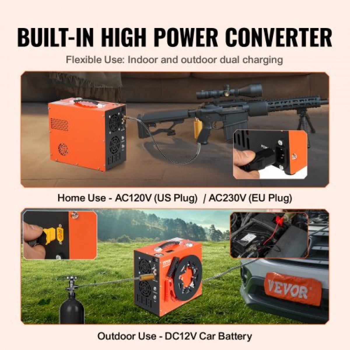 VEVOR PCP Air Compressor, 4500PSI/30Mpa Portable PCP Airgun Compressor - Ενσωματωμένο σύστημα ψύξης νερού και ανεμιστήρα, Auto-Stop |Συμπιεστής δεξαμενής Paintball DC12V/AC230V για αεροβόλο τουφέκι, μπουκάλι κατάδυσης