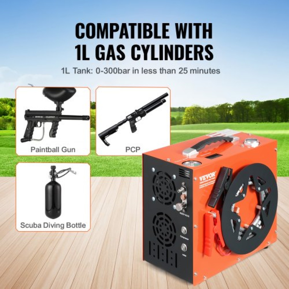 VEVOR PCP Air Compressor, 4500PSI/30Mpa Portable PCP Airgun Compressor - Ενσωματωμένο σύστημα ψύξης νερού και ανεμιστήρα, Auto-Stop |Συμπιεστής δεξαμενής Paintball DC12V/AC230V για αεροβόλο τουφέκι, μπουκάλι κατάδυσης