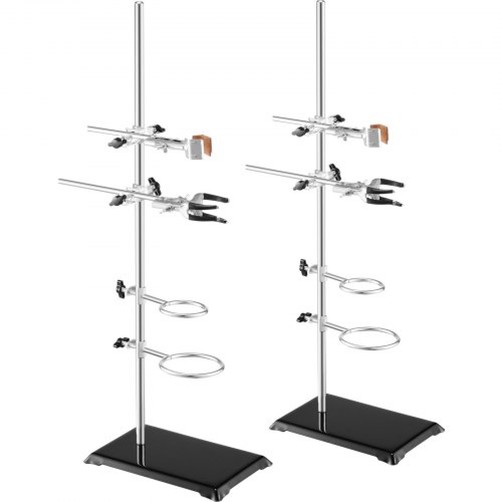 VEVOR Lab Stand Support, Laboratory Retort Support Stand 2 Sets, Steel Lab Stand 23.6" Rod and 8.3" x 5.3" Cast Iron Base, Includes Flask Clamps, Burette Clamps and Cross Clamps