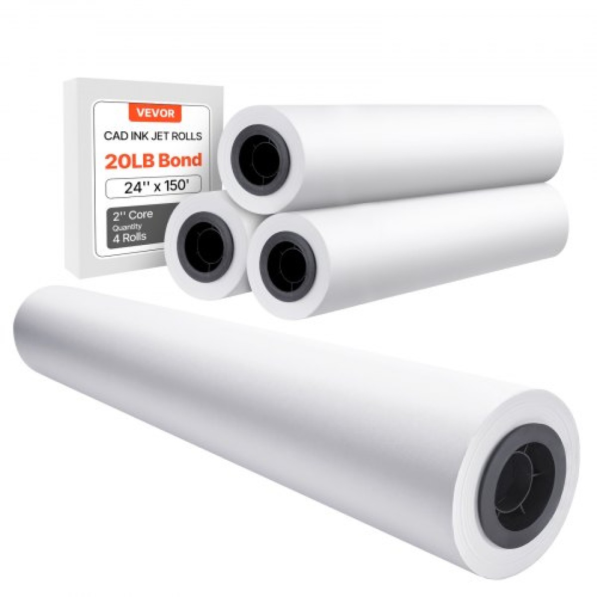 Χαρτί ευρείας μορφής VEVOR, 24 in x 150 ft Paper Plotter, 4 Rolls CAD Bond Rolls with 2 in Core, 20 LB Bond Paper Rolls, Idea for CAD Drawings, Engineering Plans, GIS Maps & Architectural Designs