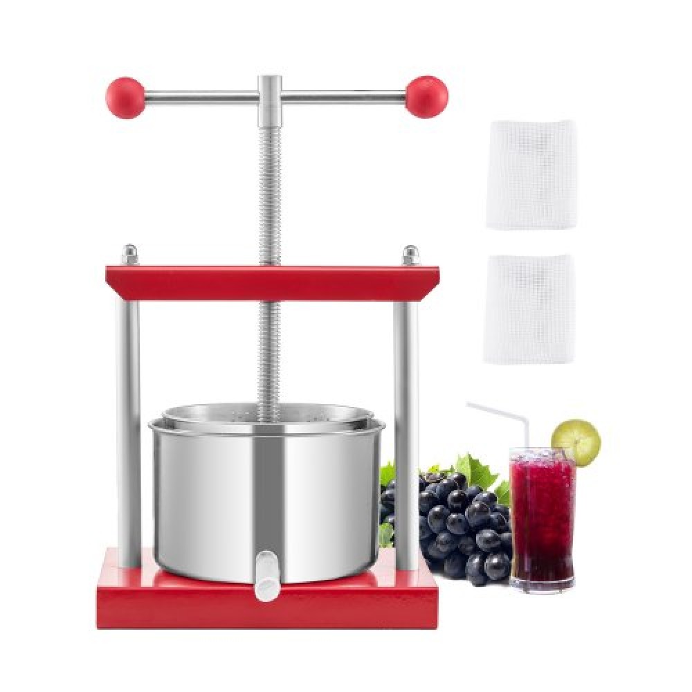 VEVOR 0,8 Gal/3L Πρέσα κρασιού φρούτων, 2 βαρέλια από ανοξείδωτο χάλυβα, Χειροκίνητη συσκευή παρασκευής χυμών, μηλίτης Apple Grape Tincture Honey Olive Oil Pressing with T-Handle for Outdoor Kitchen Home