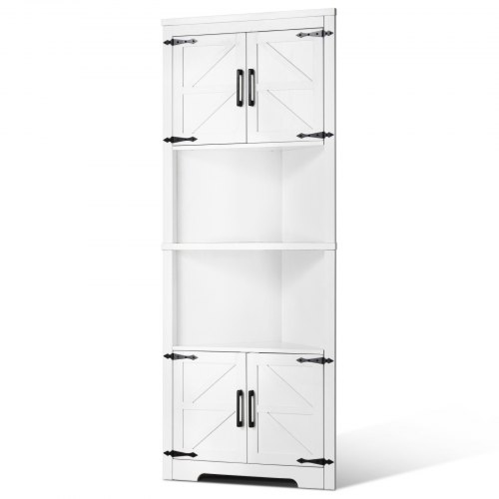 VEVOR 68" Ψηλός Γωνιακός Αποθηκευτικός Ντουλάπα, 6 Επιπέδων Αποθηκευτικός Ντουλάπα Φάρμας με 4 Ξύλινες Πόρτες & Ρυθμιζόμενα Ράφια, Ανεξάρτητο Γωνιακό Ντουλάπι Κουζίνας για Σαλόνι, Κουζίνα, Πλυσταριό, Λευκό
