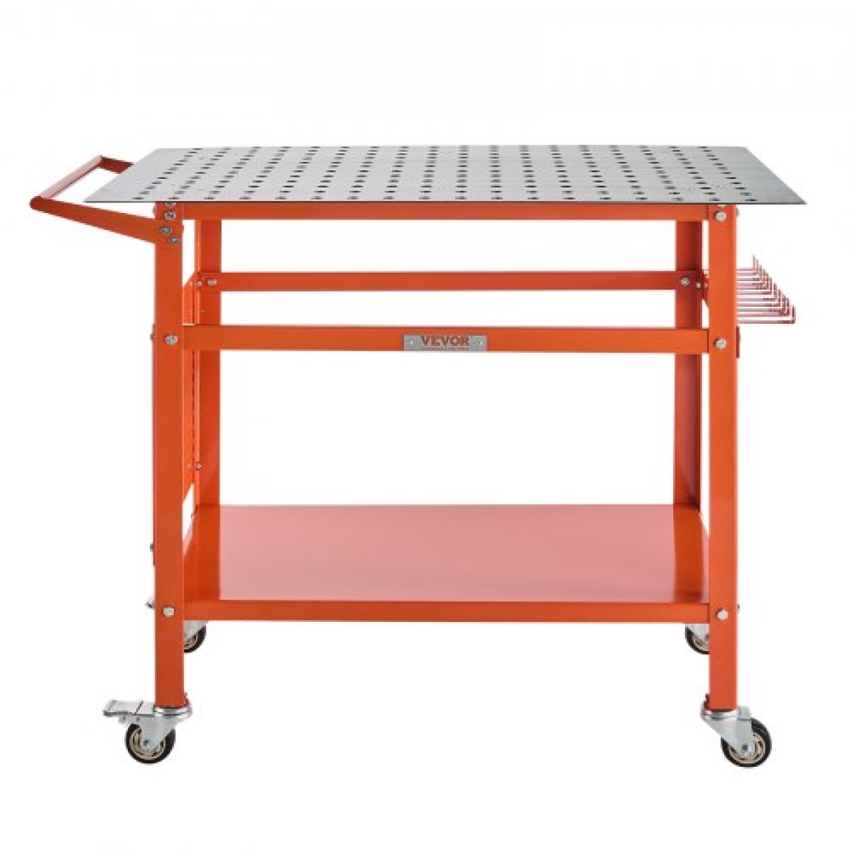 Τραπέζι συγκόλλησης VEVOR, 40" x 24" Τραπέζι πάγκου εργασίας συγκόλλησης με ικανότητα στατικού βάρους 800 LBS, Κινητό πάγκο εργασίας από χάλυβα με 4 τροχούς (2 με φρένο), σανίδα αποθήκευσης διπλής στρώσης και οπές στερέωσης 5/8 ιντσών