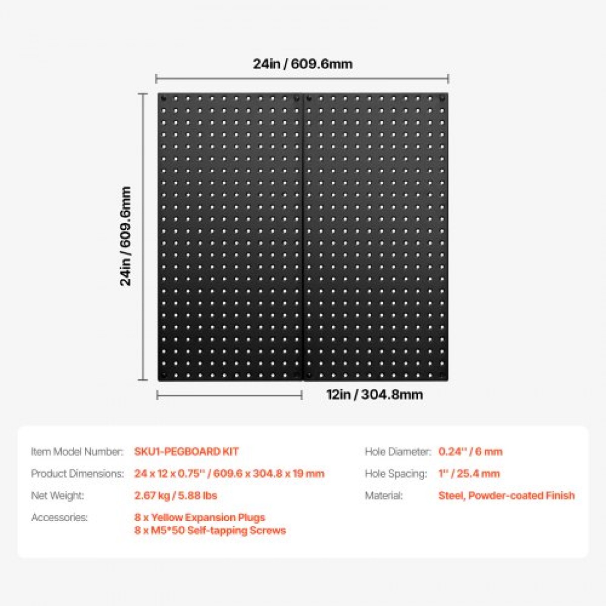 Πάνελ VEVOR Metal Pegboard, 24" x 12" Pegboard, 2 Panels, Ατσάλινο μανταλάκι βαρέως τύπου Οργανωτής τοίχου, για Σαλόνι Γκαράζ Αποθήκευση εργαλείων Πάγκος εργασίας Οργάνωση γραφείου Craft Room Κουζίνα Σπίτι, Μαύρο