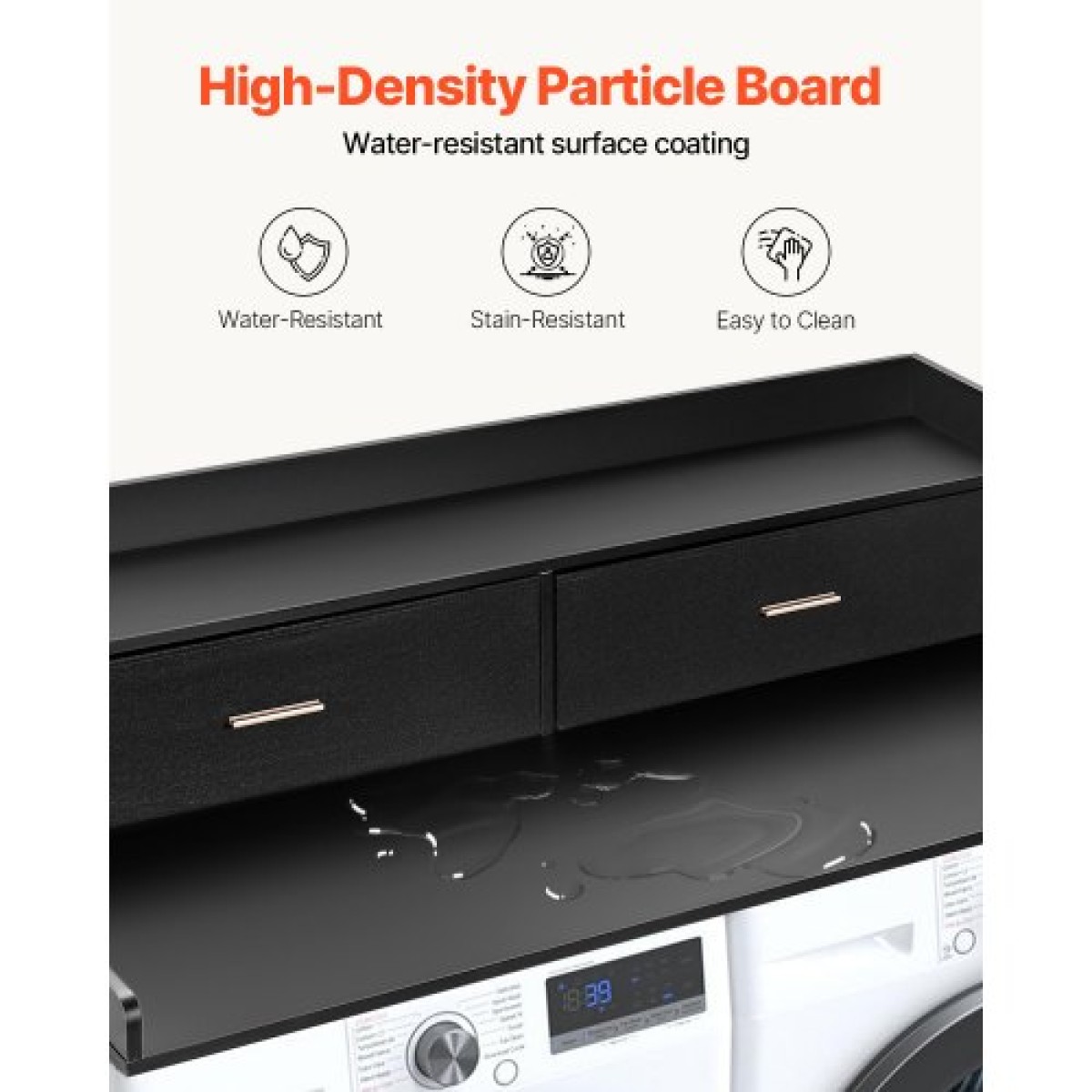 Πάγκος VEVOR 2 Drawers Washer Washer Dryer countertop με ράφι 2 επιπέδων, 54" x 27" Ξύλινο πλυντήριο και στεγνωτήριο πάγκος με αντιολισθητικά μαξιλαράκια, αδιάβροχο κάλυμμα πλυντηρίου για οργάνωση δωματίου πλυντηρίου, μαύρο