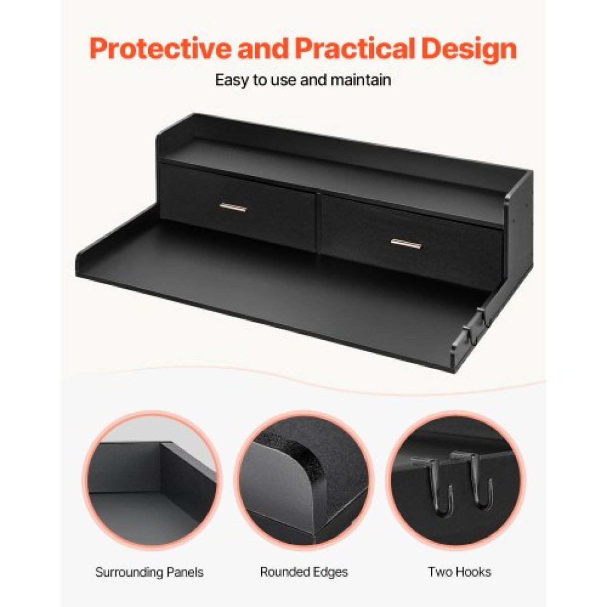 Πάγκος VEVOR 2 Drawers Washer Washer Dryer countertop με ράφι 2 επιπέδων, 54" x 27" Ξύλινο πλυντήριο και στεγνωτήριο πάγκος με αντιολισθητικά μαξιλαράκια, αδιάβροχο κάλυμμα πλυντηρίου για οργάνωση δωματίου πλυντηρίου, μαύρο