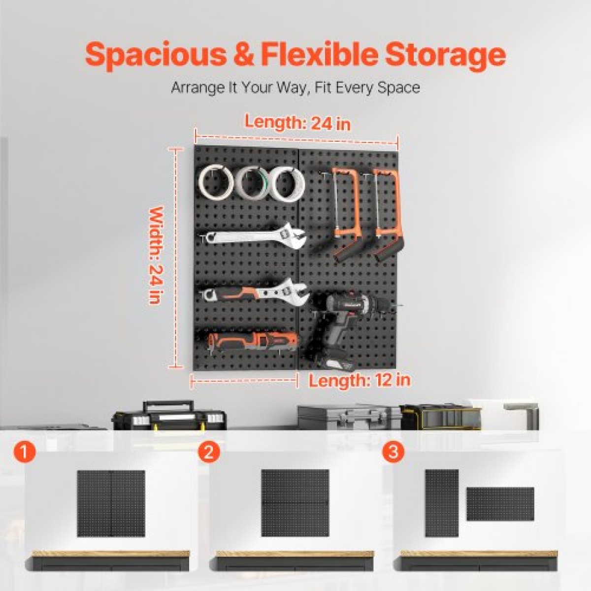 Πάνελ VEVOR Metal Pegboard, 24" x 12" Pegboard, 2 πάνελ, βαρέως τύπου Peg Board Organizer τοίχου με αξεσουάρ, για σαλόνι γκαράζ Αποθήκευση εργαλείων Οργάνωση γραφείου Craft Room Κουζίνα Σπίτι, Μαύρο