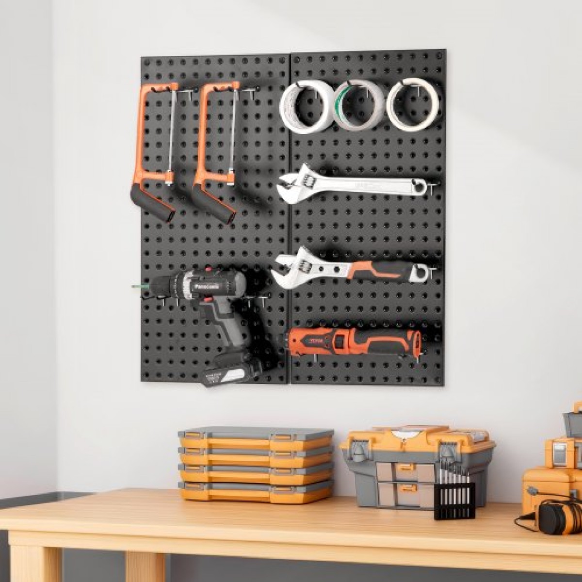 Πάνελ VEVOR Metal Pegboard, 24" x 12" Pegboard, 2 πάνελ, βαρέως τύπου Peg Board Organizer τοίχου με αξεσουάρ, για σαλόνι γκαράζ Αποθήκευση εργαλείων Οργάνωση γραφείου Craft Room Κουζίνα Σπίτι, Μαύρο