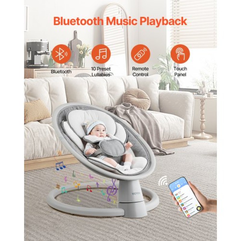 VEVOR Baby Swing, 5-τάχυτο Baby Rocker Swing, φορητή βρεφική κούνια με τηλεχειριστήριο, πάνελ αφής, μουσική Bluetooth, 10 προκαθορισμένα νανουρίσματα & ζώνη ασφαλείας 5 σημείων για 0-9 μηνών αγόρια κορίτσια έως 20 κιλά