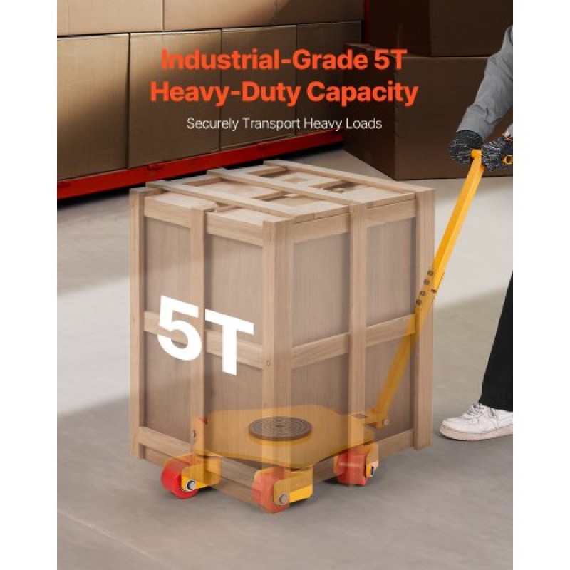 VEVOR Machine Skate, 8800 lbs Machinery Moving Skate, Machinery Mover Skate με περιστρεφόμενο καπάκι 360° και περιστρεφόμενους κυλίνδρους PU, Μετακίνηση βιομηχανικών μηχανημάτων βαρέως τύπου με λαβή για αποθήκη, εργαστήριο