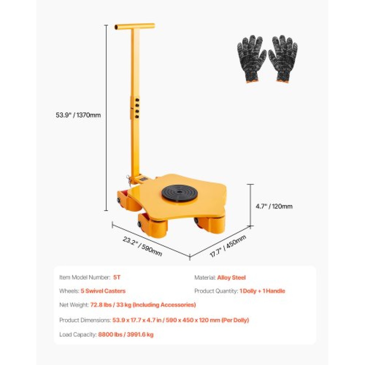 VEVOR Machine Skate, 8800 lbs Machinery Moving Skate, Machinery Mover Skate με περιστρεφόμενο καπάκι 360° και περιστρεφόμενους κυλίνδρους PU, Μετακίνηση βιομηχανικών μηχανημάτων βαρέως τύπου με λαβή για αποθήκη, εργαστήριο