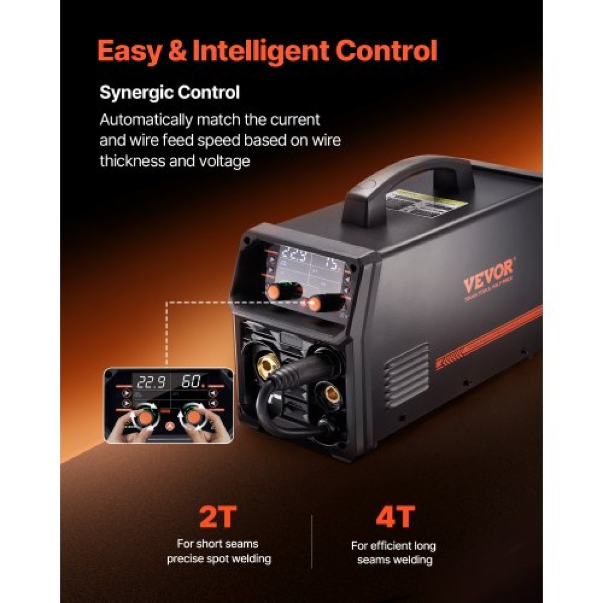 VEVOR Pro MIG Welder, 200Amp Pluse Mig Welding Machine, 5-in-1 Welder Machine MIG Pluse/Gas MIG/Flux Core MIG/Stick/Lift TIG με τεχνολογία IGBT Inverter και οθόνη LCD