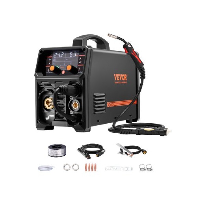 VEVOR Pro MIG Welder, 200Amp Pluse Mig Welding Machine, 5-in-1 Welder Machine MIG Pluse/Gas MIG/Flux Core MIG/Stick/Lift TIG με τεχνολογία IGBT Inverter και οθόνη LCD