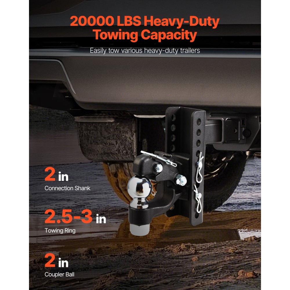 VEVOR Ρυθμιζόμενο άγκιστρο Pintle, 20000 lbs, Pintle Hook Hitch για στρατιωτικό δέκτη Hitch Hook 2 ιντσών, Συνδυασμός 2 ιντσών Ball Hitch, Εφαρμογή 2,5 έως 3 ιντσών Lunette δαχτυλίδι, 6 ιντσών Rise & Drop, Μαύρο παλτό σε σκόνη