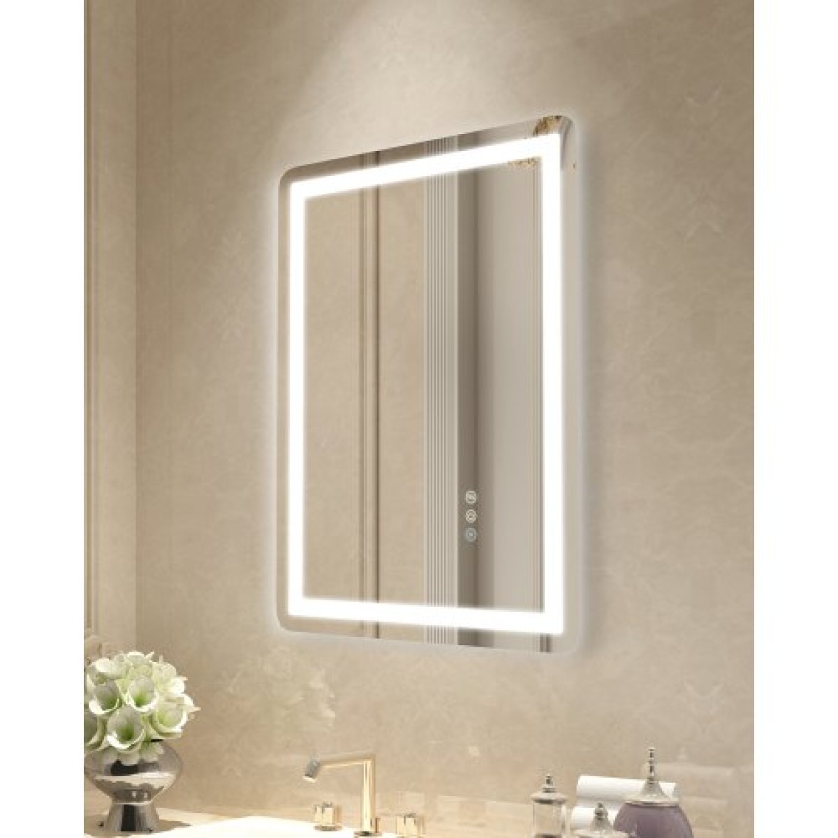 Καθρέφτης μπάνιου VEVOR LED, 50 x 70 cm Καθρέφτης μπάνιου LED με μπροστινό φωτισμό και οπίσθιο φωτισμό, καθρέφτης μνήμης κατά της ομίχλης με φώτα, Stepless 3 χρώματα Καθρέφτης μπάνιου με δυνατότητα ρύθμισης θερμοκρασίας, επιτοίχιος