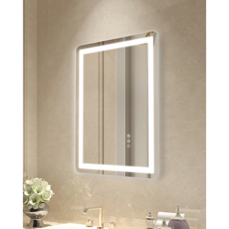 Καθρέφτης μπάνιου VEVOR LED, 50 x 70 cm Καθρέφτης μπάνιου LED με μπροστινό φωτισμό και οπίσθιο φωτισμό, καθρέφτης μνήμης κατά της ομίχλης με φώτα, Stepless 3 χρώματα Καθρέφτης μπάνιου με δυνατότητα ρύθμισης θερμοκρασίας, επιτοίχιος