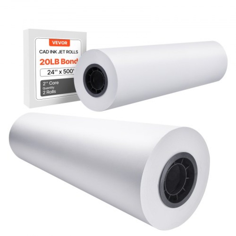 Χαρτί ευρείας μορφής VEVOR, 61 cm x 152,4 m Paper Plotter, 2 Rolls CAD Bond Rolls με 7,62 cm Core, 75 g/m² Rolls Bond Paper, Idea for CAD Drawings, Engineering Plans, GIS Maps & Architectural Designs