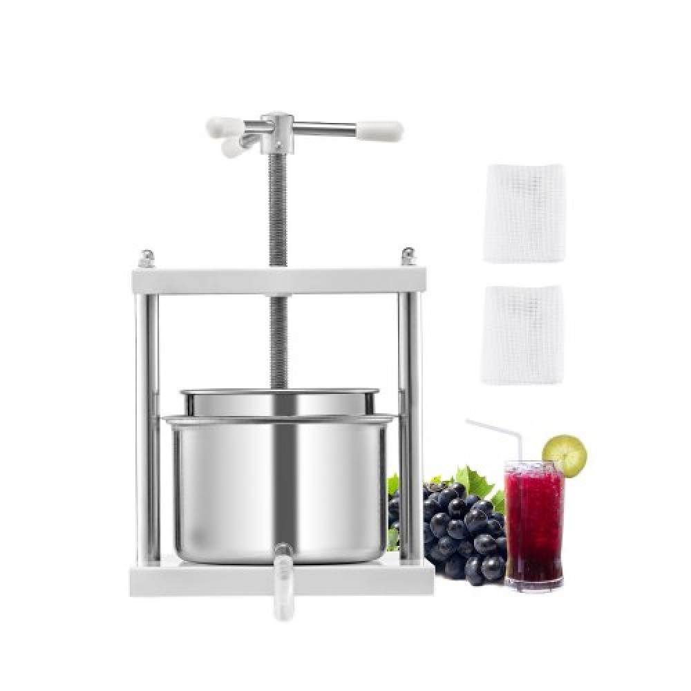 VEVOR 1,45 Gal/5L Πρέσα κρασιού φρούτων, 2 βαρέλια από ανοξείδωτο χάλυβα, χειροκίνητη συσκευή παρασκευής χυμών, μηλίτη μήλο βάμμα μελιού ελαιόλαδο με τριγωνική λαβή για εξωτερική κουζίνα στο σπίτι