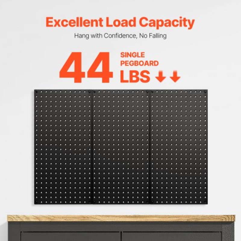 Πάνελ VEVOR Metal Pegboard, 24" x 12" Pegboard, 3 πάνελ, Ατσάλινο μανταλάκι βαρέως τύπου Οργανωτής τοίχου, για Σαλόνι Γκαράζ Αποθήκευση εργαλείων Πάγκος εργασίας Οργάνωση γραφείου Craft Room Κουζίνα Σπίτι, Μαύρο