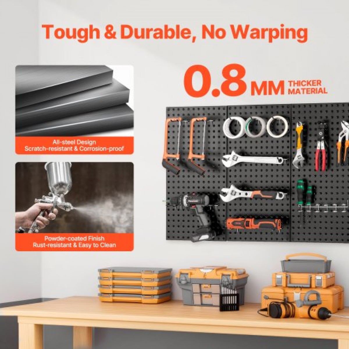 Πάνελ VEVOR Metal Pegboard, 24" x 12" Pegboard, 3 πάνελ, Ατσάλινο μανταλάκι βαρέως τύπου Οργανωτής τοίχου, για Σαλόνι Γκαράζ Αποθήκευση εργαλείων Πάγκος εργασίας Οργάνωση γραφείου Craft Room Κουζίνα Σπίτι, Μαύρο