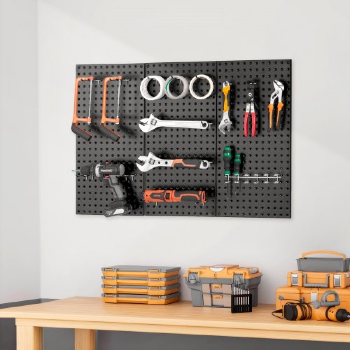 Πάνελ VEVOR Metal Pegboard, 24" x 12" Pegboard, 3 πάνελ, Ατσάλινο μανταλάκι βαρέως τύπου Οργανωτής τοίχου, για Σαλόνι Γκαράζ Αποθήκευση εργαλείων Πάγκος εργασίας Οργάνωση γραφείου Craft Room Κουζίνα Σπίτι, Μαύρο