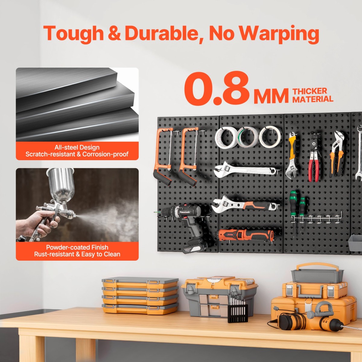 Πάνελ VEVOR Metal Pegboard, 24" x 12" Pegboard, 4 πάνελ, Ατσάλινο μανταλάκι βαρέως τύπου Οργανωτής τοίχου, για Σαλόνι Γκαράζ Αποθήκευση εργαλείων Πάγκος εργασίας Οργάνωση γραφείου Craft Room Κουζίνα Σπίτι, Μαύρο