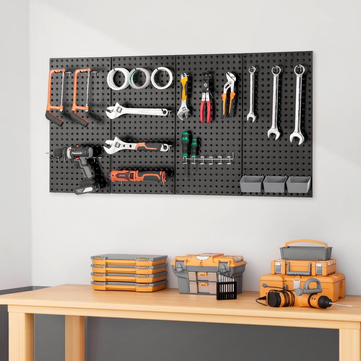 Πάνελ VEVOR Metal Pegboard, 24" x 12" Pegboard, 4 πάνελ, Ατσάλινο μανταλάκι βαρέως τύπου Οργανωτής τοίχου, για Σαλόνι Γκαράζ Αποθήκευση εργαλείων Πάγκος εργασίας Οργάνωση γραφείου Craft Room Κουζίνα Σπίτι, Μαύρο
