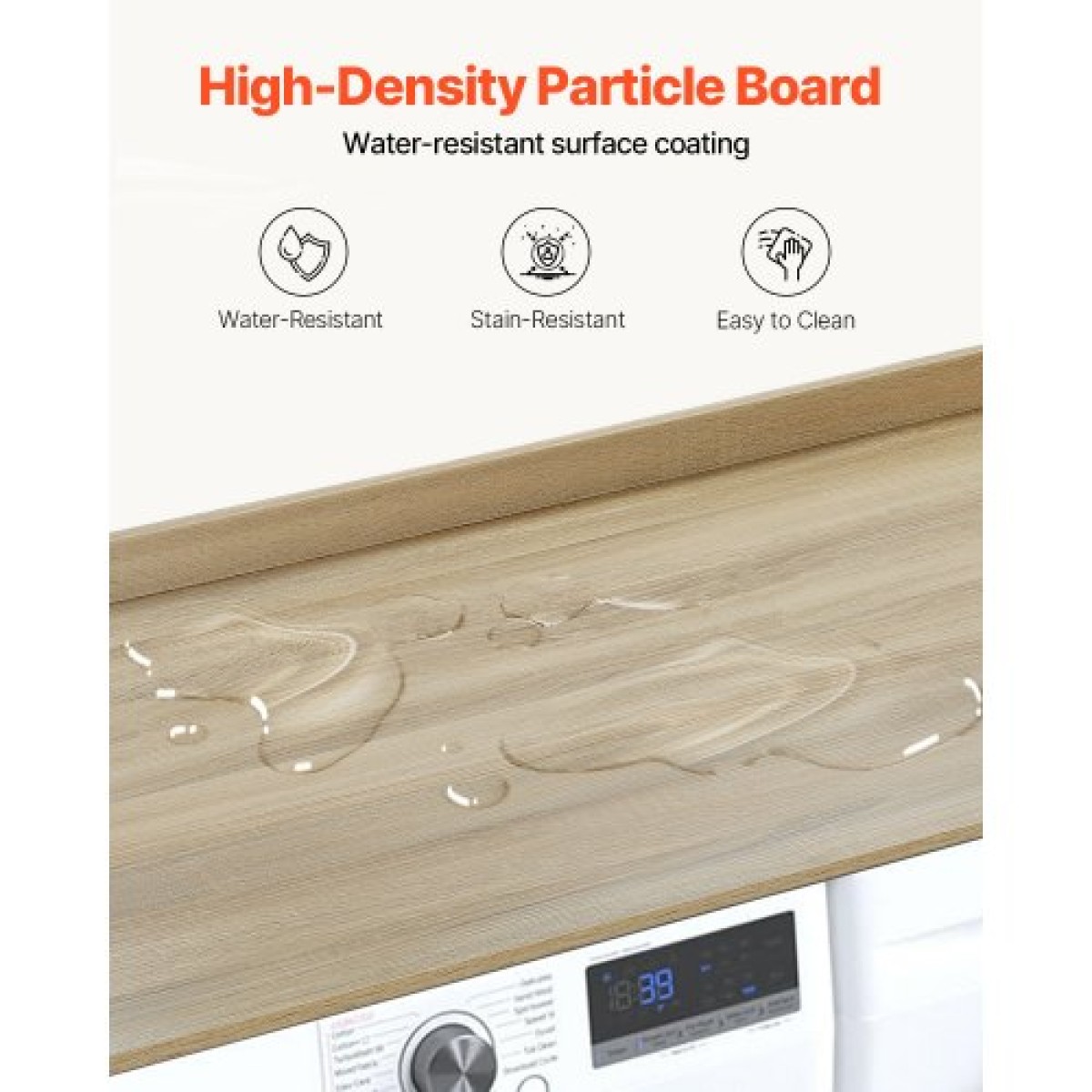 Πάγκος VEVOR Washer Dryer, 54" x 27" Ξύλινος πάγκος πλυντηρίου και στεγνωτηρίου, Αδιάβροχο κάλυμμα πλυντηρίου ρούχων με αντιολισθητικά μαξιλαράκια, για οργάνωση και αποθήκευση πλυντηρίου, δρυς