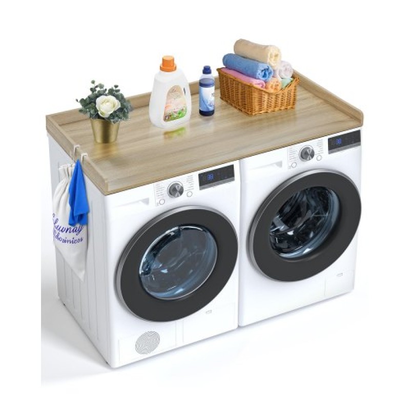 Πάγκος VEVOR Washer Dryer, 54" x 27" Ξύλινος πάγκος πλυντηρίου και στεγνωτηρίου, Αδιάβροχο κάλυμμα πλυντηρίου ρούχων με αντιολισθητικά μαξιλαράκια, για οργάνωση και αποθήκευση πλυντηρίου, δρυς