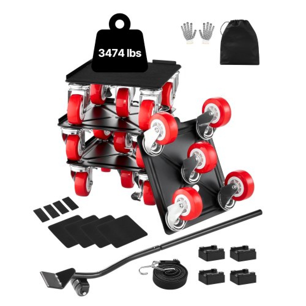 VEVOR Furniture Dolly, Μέγιστο Φορτίο 3474 lbs, Μετακινήσεις επίπλων βαρέως τύπου με 5 τροχούς περιστροφής 360°, πάνελ από ανθρακούχο χάλυβα, Σετ εργαλείων ανύψωσης επίπλων για ηλεκτρικές συσκευές, καναπέ, ψυγείο, πλυντήριο ρούχων