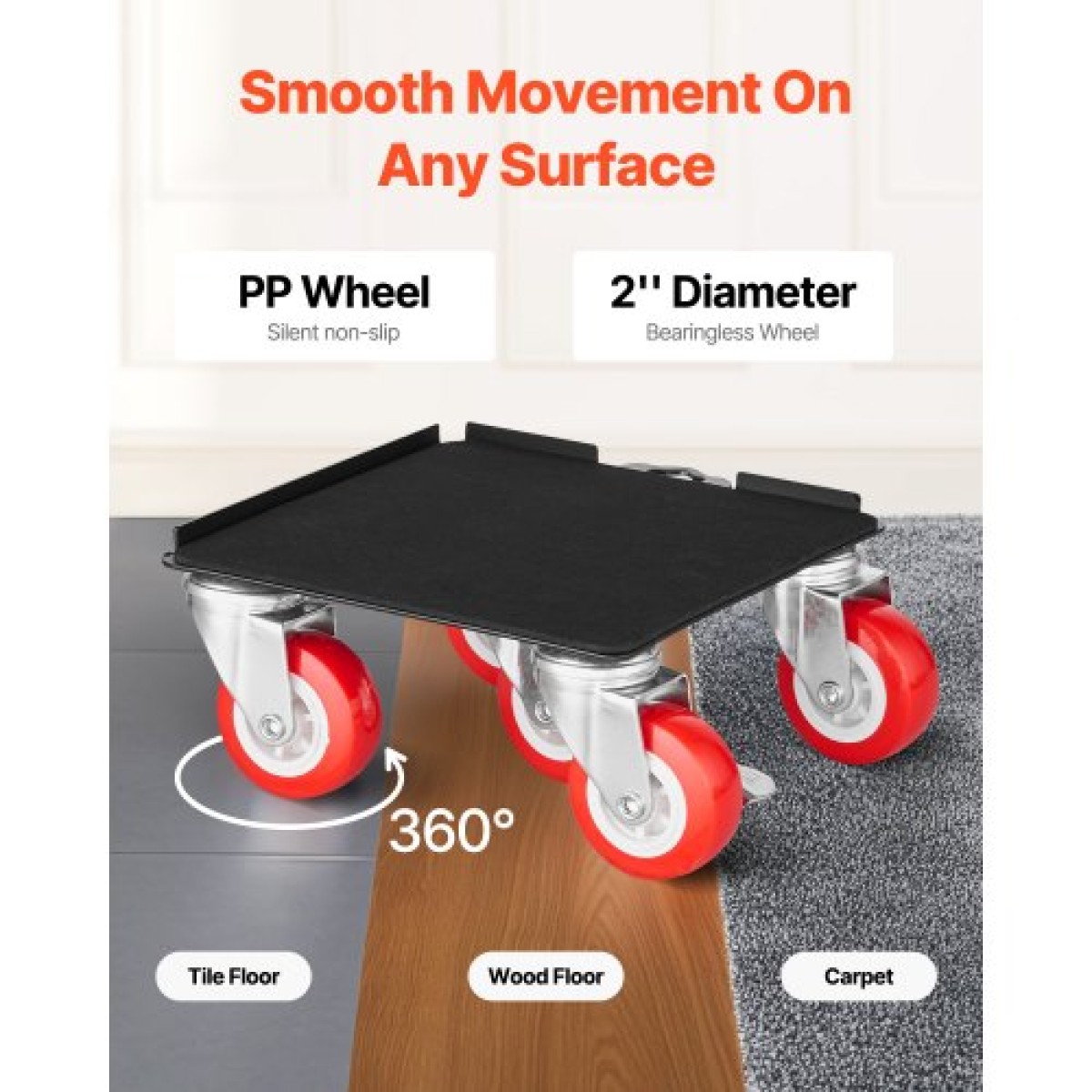 VEVOR Furniture Dolly, Μέγιστο Φορτίο 3474 lbs, Μετακινήσεις επίπλων βαρέως τύπου με 5 τροχούς περιστροφής 360°, πάνελ από ανθρακούχο χάλυβα, Σετ εργαλείων ανύψωσης επίπλων για ηλεκτρικές συσκευές, καναπέ, ψυγείο, πλυντήριο ρούχων