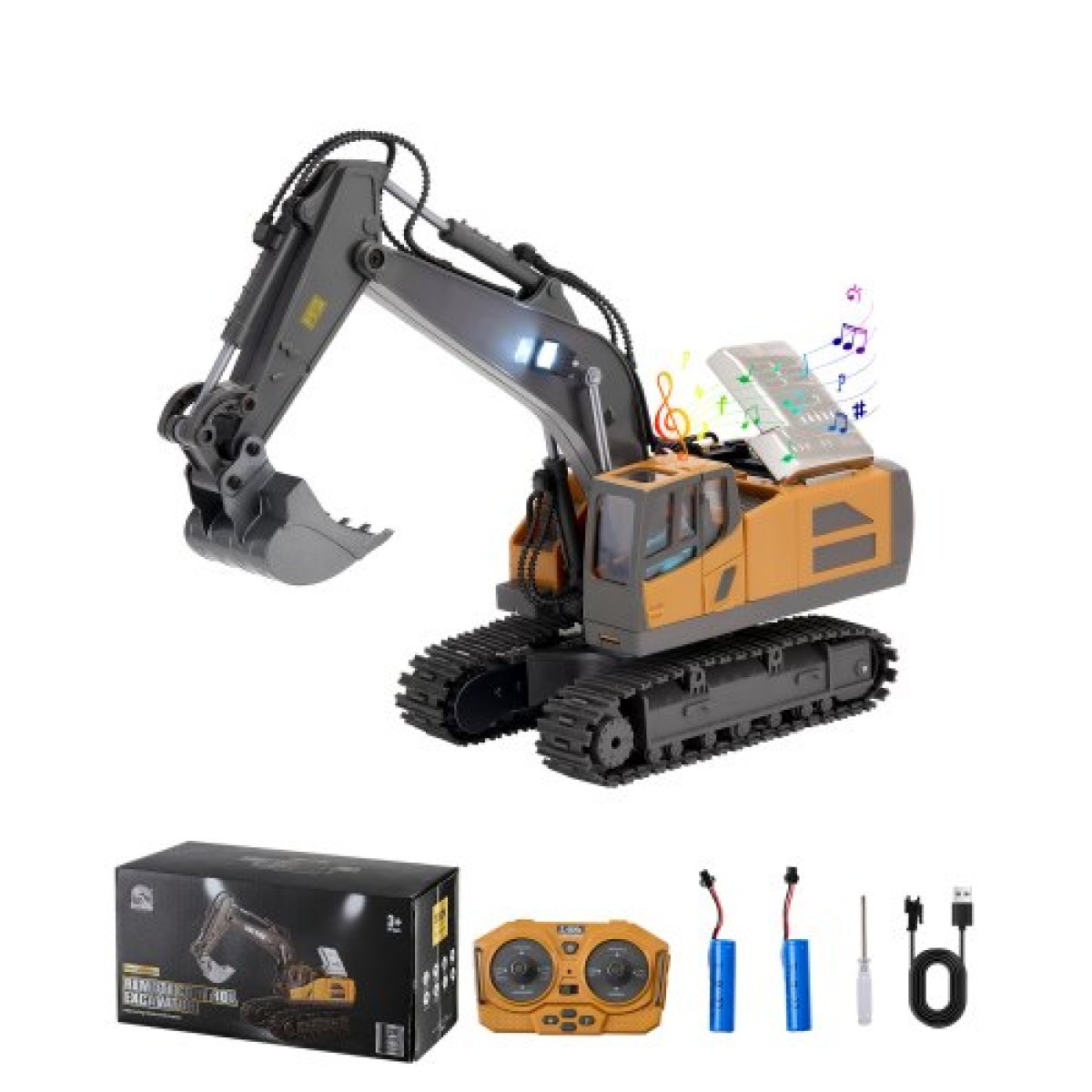 VEVOR Remote Control Excavator Toy, 11 Channel, 1:20 Scale Remote Control Digger Toy, RC Excavator with Lights & Sounds, Full Functional Construction Vehicles for Children, 2 Batteries, Δώρο γενεθλίων