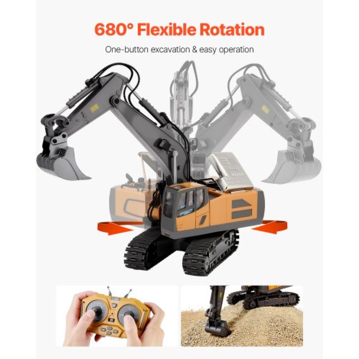 VEVOR Remote Control Excavator Toy, 11 Channel, 1:20 Scale Remote Control Digger Toy, RC Excavator with Lights & Sounds, Full Functional Construction Vehicles for Children, 2 Batteries, Δώρο γενεθλίων