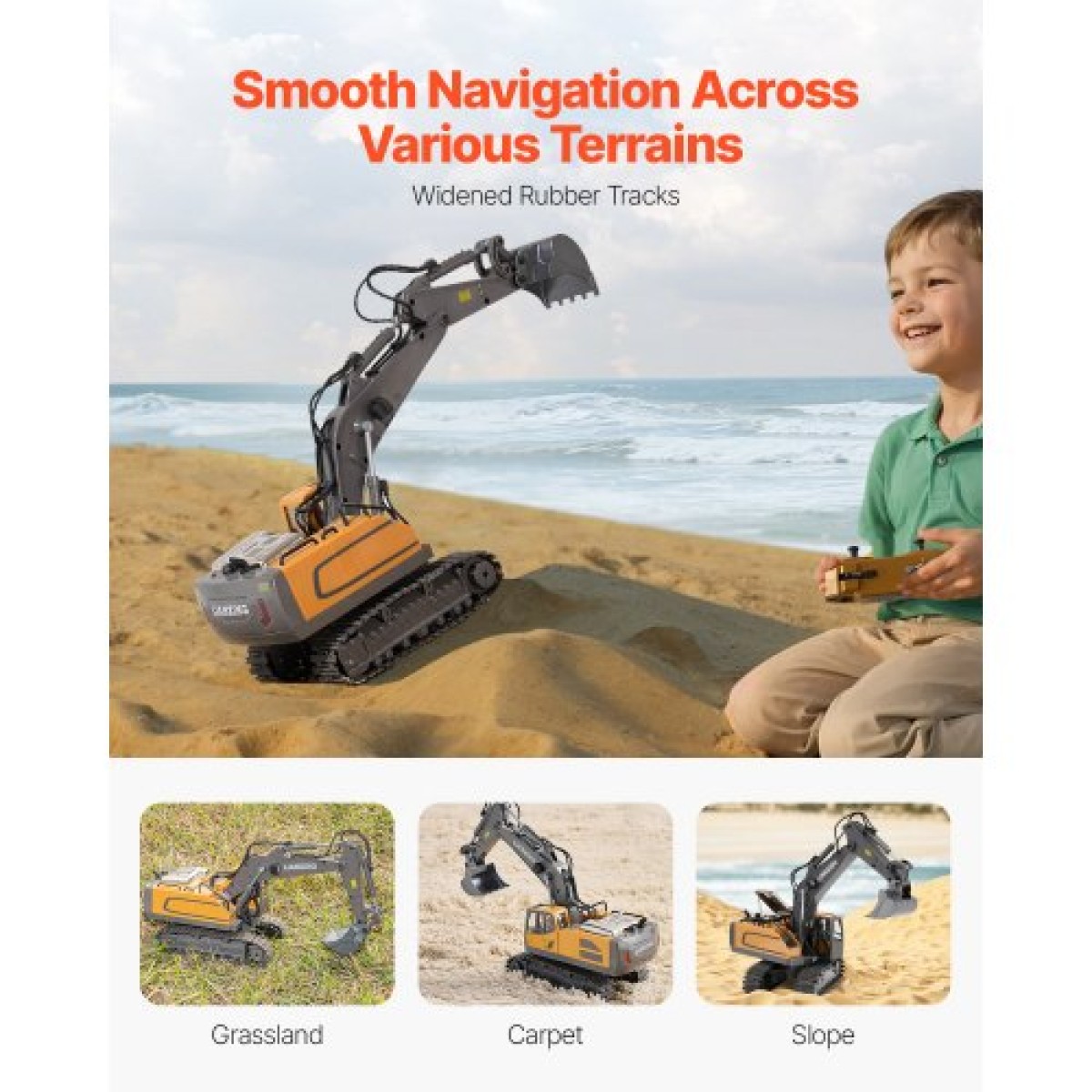 VEVOR Remote Control Excavator Toy, 11 Channel, 1:20 Scale Remote Control Digger Toy, RC Excavator with Lights & Sounds, Full Functional Construction Vehicles for Children, 2 Batteries, Δώρο γενεθλίων