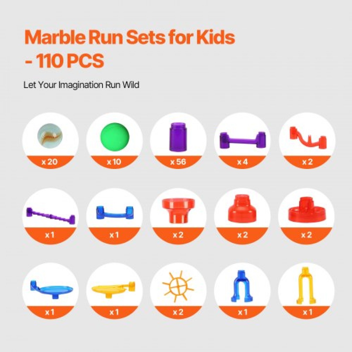 VEVOR Marble Run Set, 110 Piece Marble Maze Building Block Brain Game, with 10 Glow in the Dark Marbles + 20 Glass Marbles, Educational Learning Race Track STEM Toys, για παιδιά, αγόρια, κορίτσια ηλικίας 3+