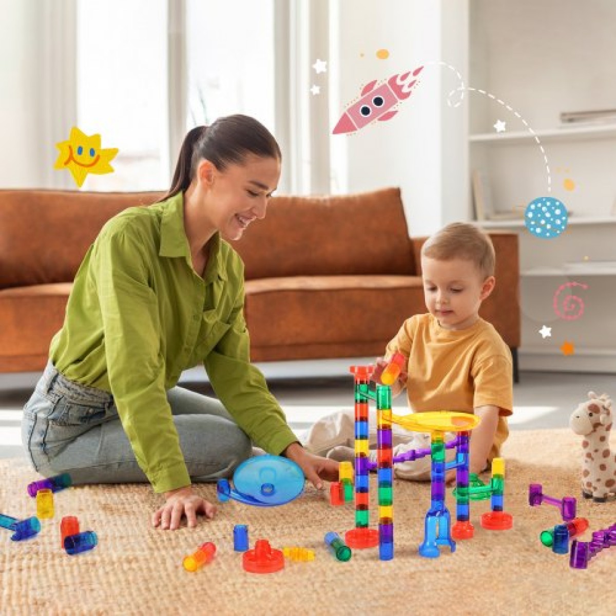 VEVOR Marble Run Set, 110 Piece Marble Maze Building Block Brain Game, with 10 Glow in the Dark Marbles + 20 Glass Marbles, Educational Learning Race Track STEM Toys, για παιδιά, αγόρια, κορίτσια ηλικίας 3+