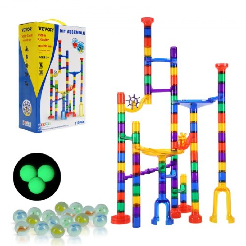 VEVOR Marble Run Set, 110 Piece Marble Maze Building Block Brain Game, with 10 Glow in the Dark Marbles + 20 Glass Marbles, Educational Learning Race Track STEM Toys, για παιδιά, αγόρια, κορίτσια ηλικίας 3+